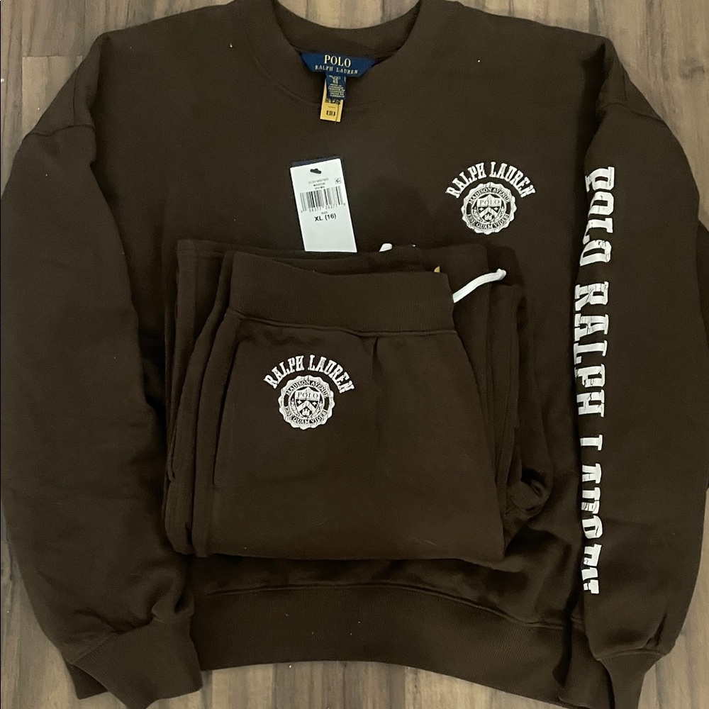 Ralph Lauren Dark Brown Girls Logo Crest Fleece Sweatshirt/Pants